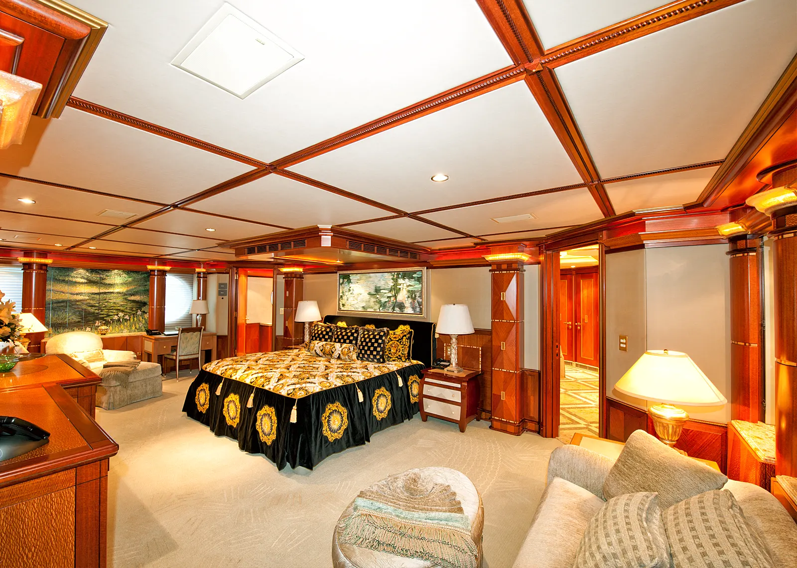 Interior of a superyacht salon in natural daylight
